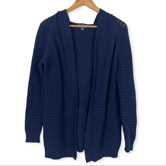 Modcloth Knit Open Front Hooded Cardigan Navy XS - Picture 7 of 7